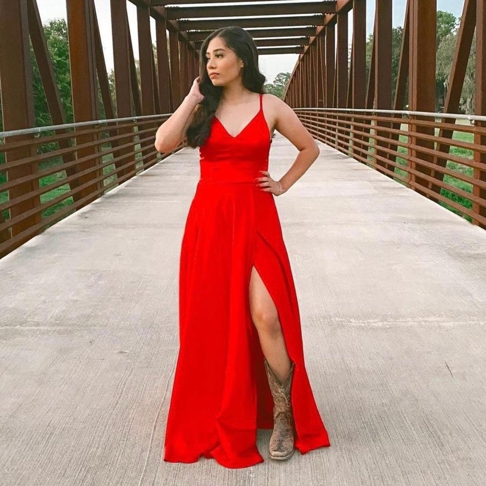 REd slit gown dress